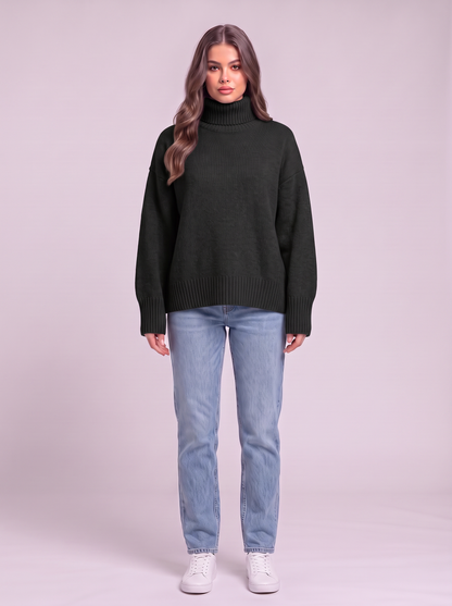 Turtleneck Dropped Shoulder Sweater - Black