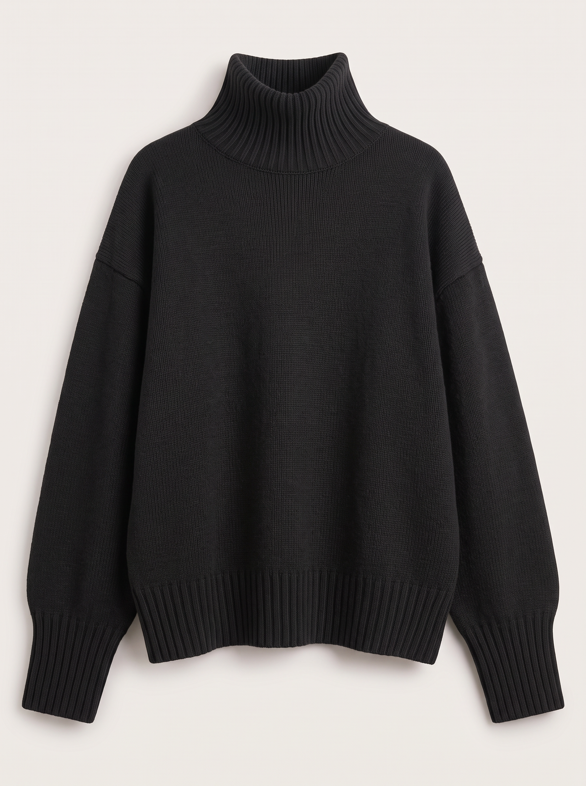Turtleneck Dropped Shoulder Sweater - Black - flat lay