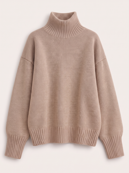 Turtleneck Dropped Shoulder Sweater - Camel - flat lay