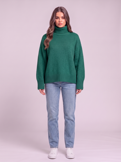 Turtleneck Dropped Shoulder Sweater - Green