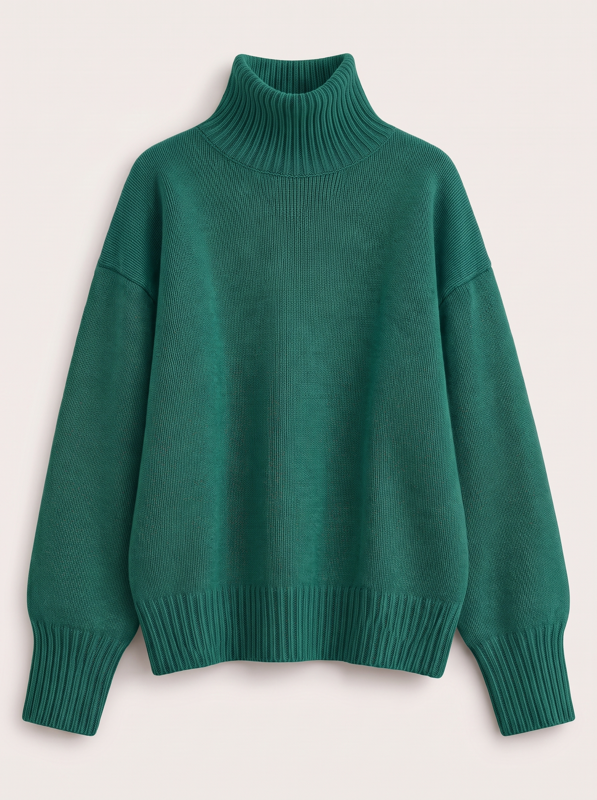 Turtleneck Dropped Shoulder Sweater - Green - flat lay