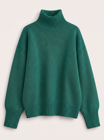 Turtleneck Dropped Shoulder Sweater - Green - flat lay