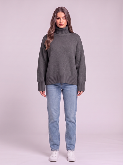 Turtleneck Dropped Shoulder Sweater - Dark Gray