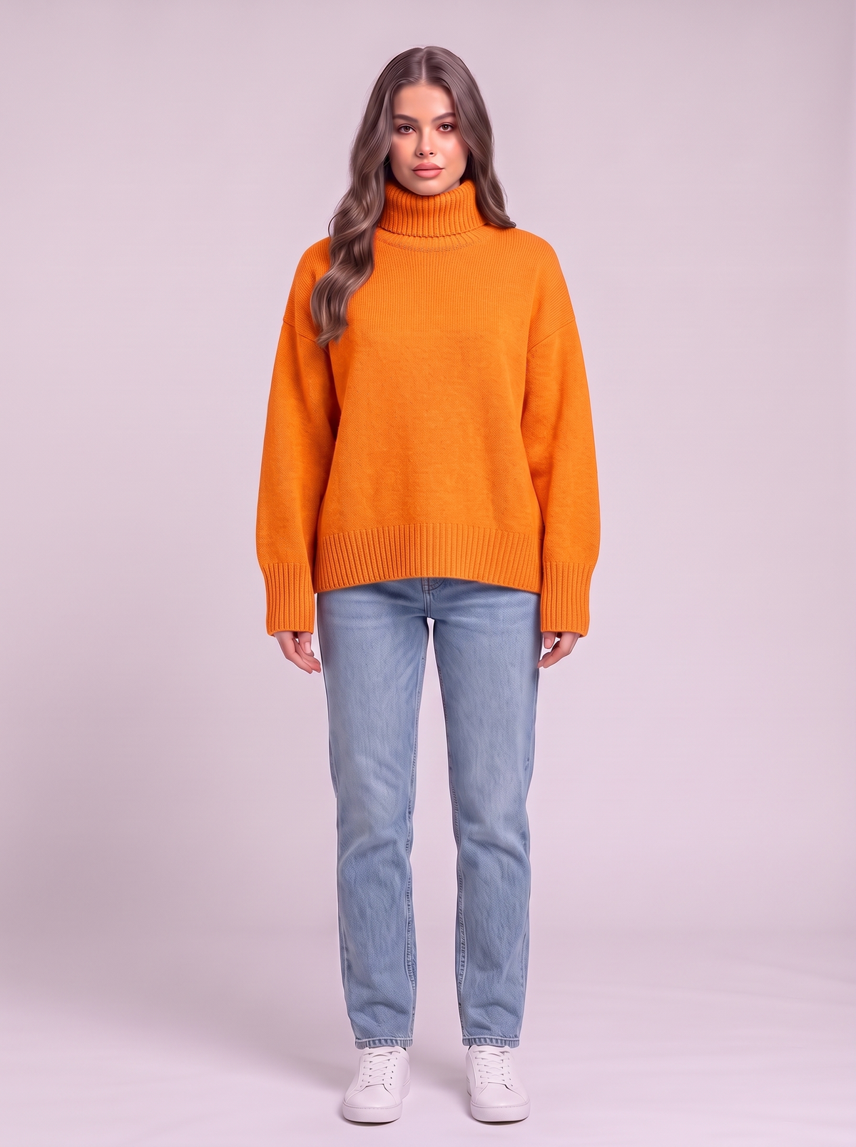 Turtleneck Dropped Shoulder Sweater - Orange