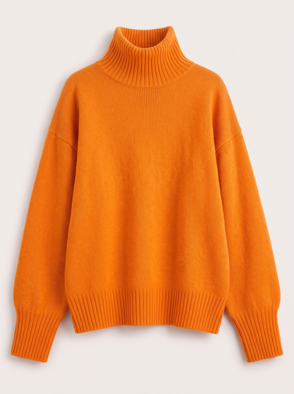 Turtleneck Dropped Shoulder Sweater - Orange - flat lay