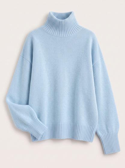 Turtleneck Dropped Shoulder Sweater - Light Blue - flat lay