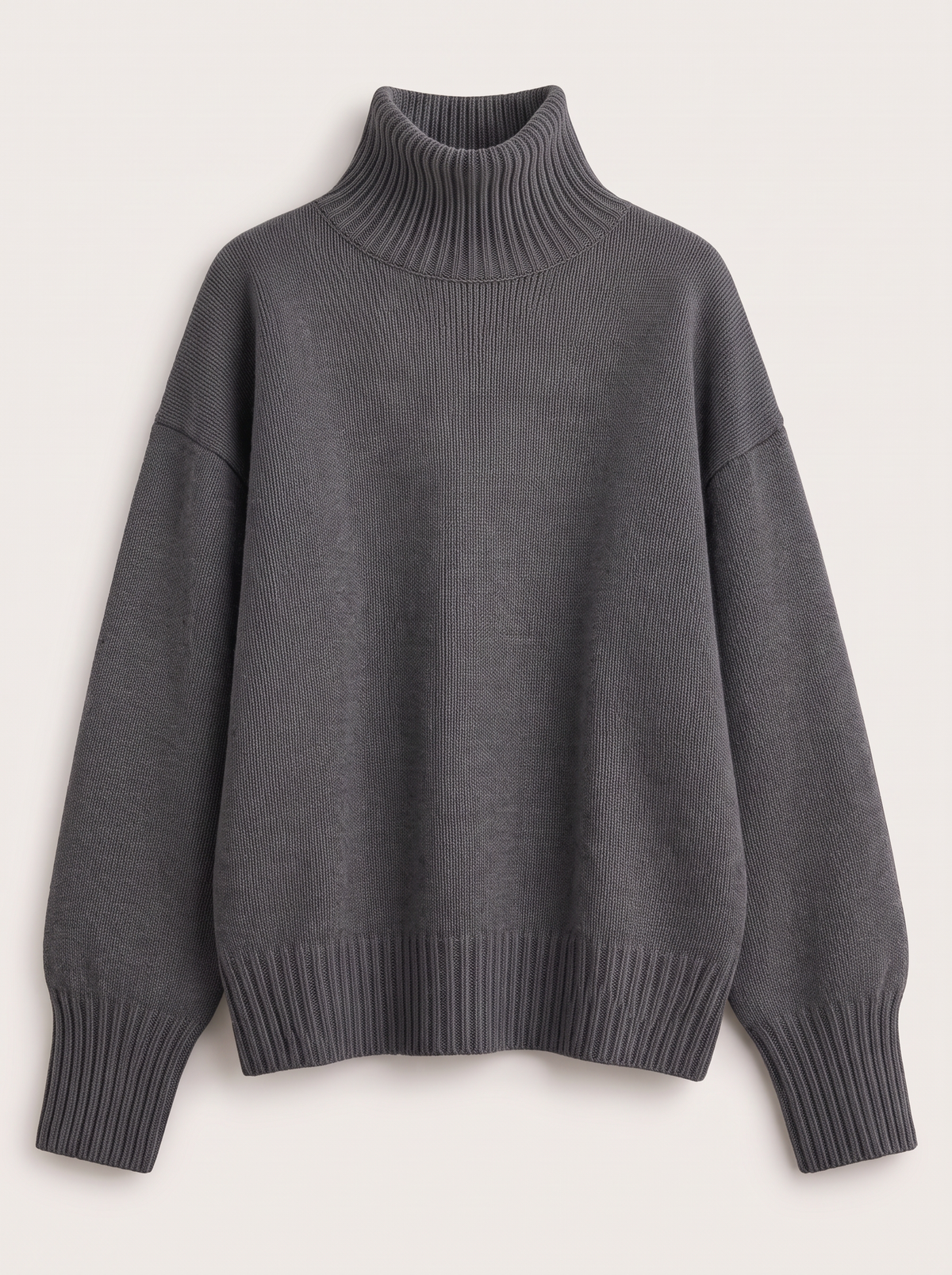 Turtleneck Dropped Shoulder Sweater - Dark Gray - flat lay