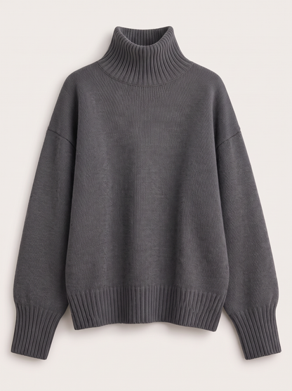 Turtleneck Dropped Shoulder Sweater - Dark Gray - flat lay