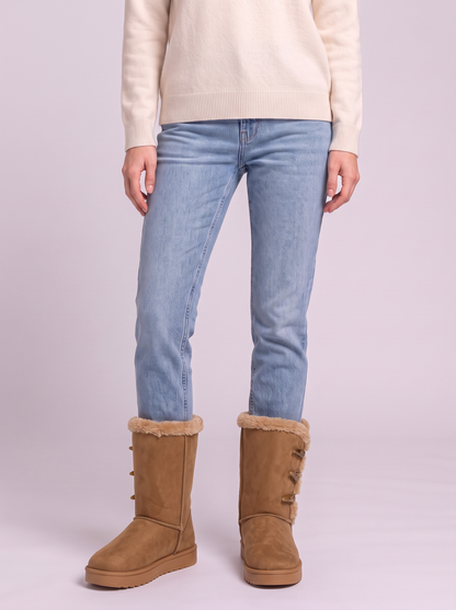Mid-Calf Faux Fur Lined Toggle Button Winter Boots - Camel