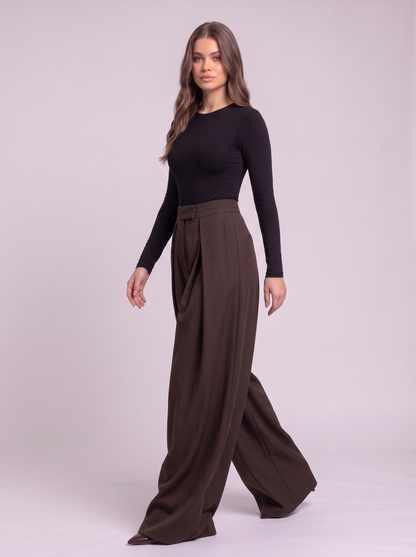 High-Waisted Pleated Wide-Leg Pants - Gray - side