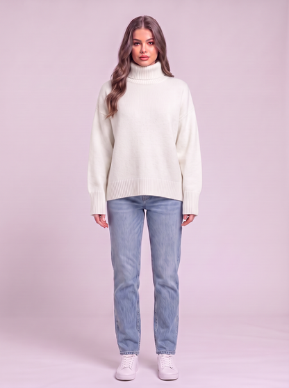 Turtleneck Dropped Shoulder Sweater - White