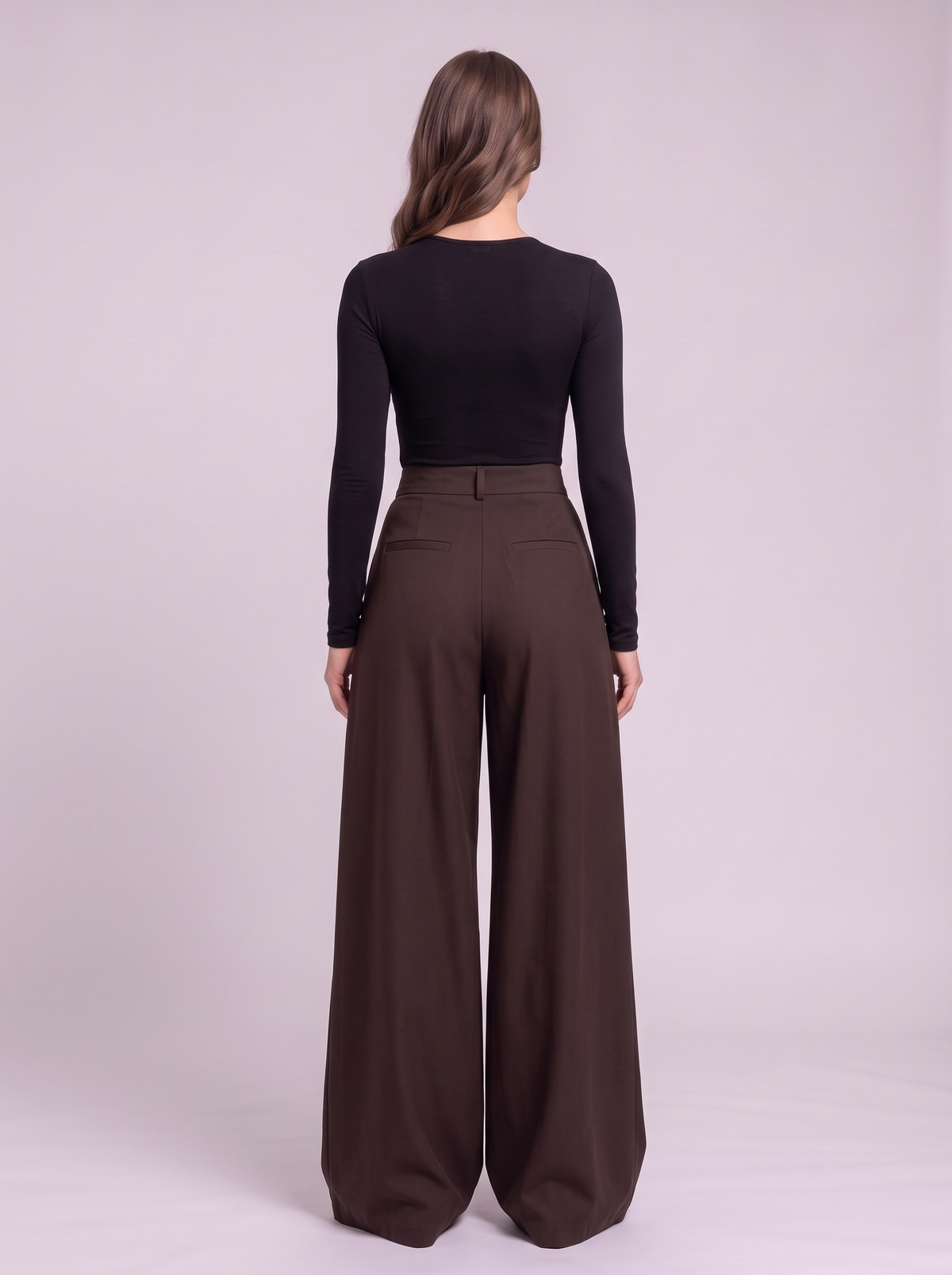 High-Waisted Pleated Wide-Leg Pants - Gray - back