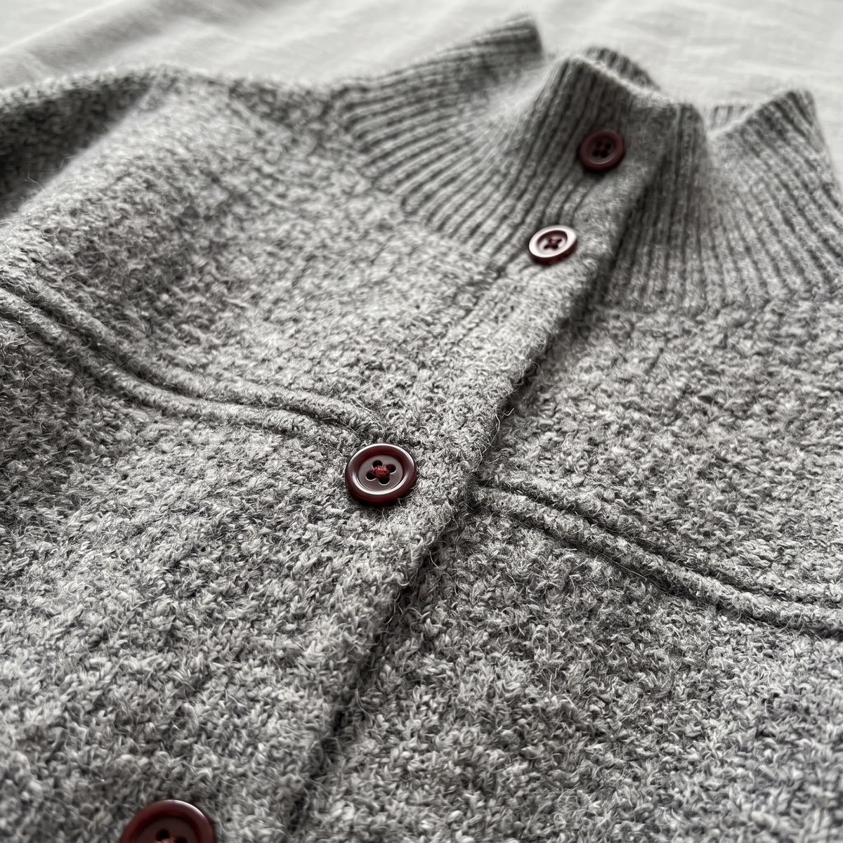 Half-Turtleneck Button Knit Cardigan - Gray - close-up