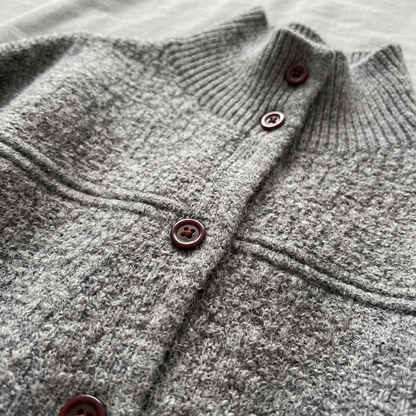 Half-Turtleneck Button Knit Cardigan - Gray - close-up