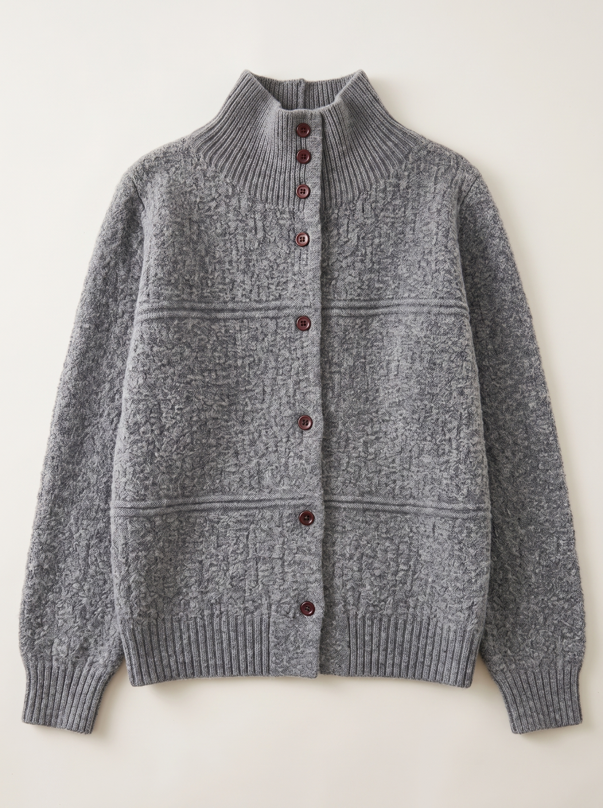 Half-Turtleneck Button Knit Cardigan - Gray - flat lay