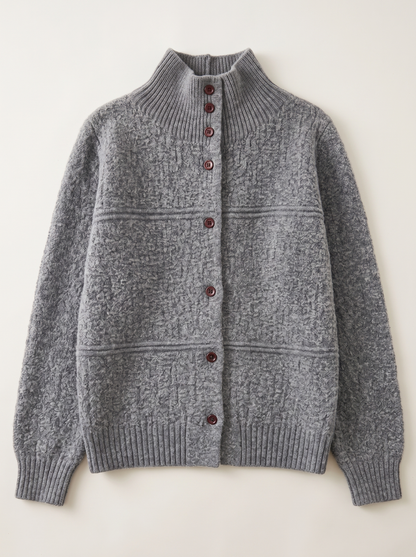 Half-Turtleneck Button Knit Cardigan - Gray - flat lay