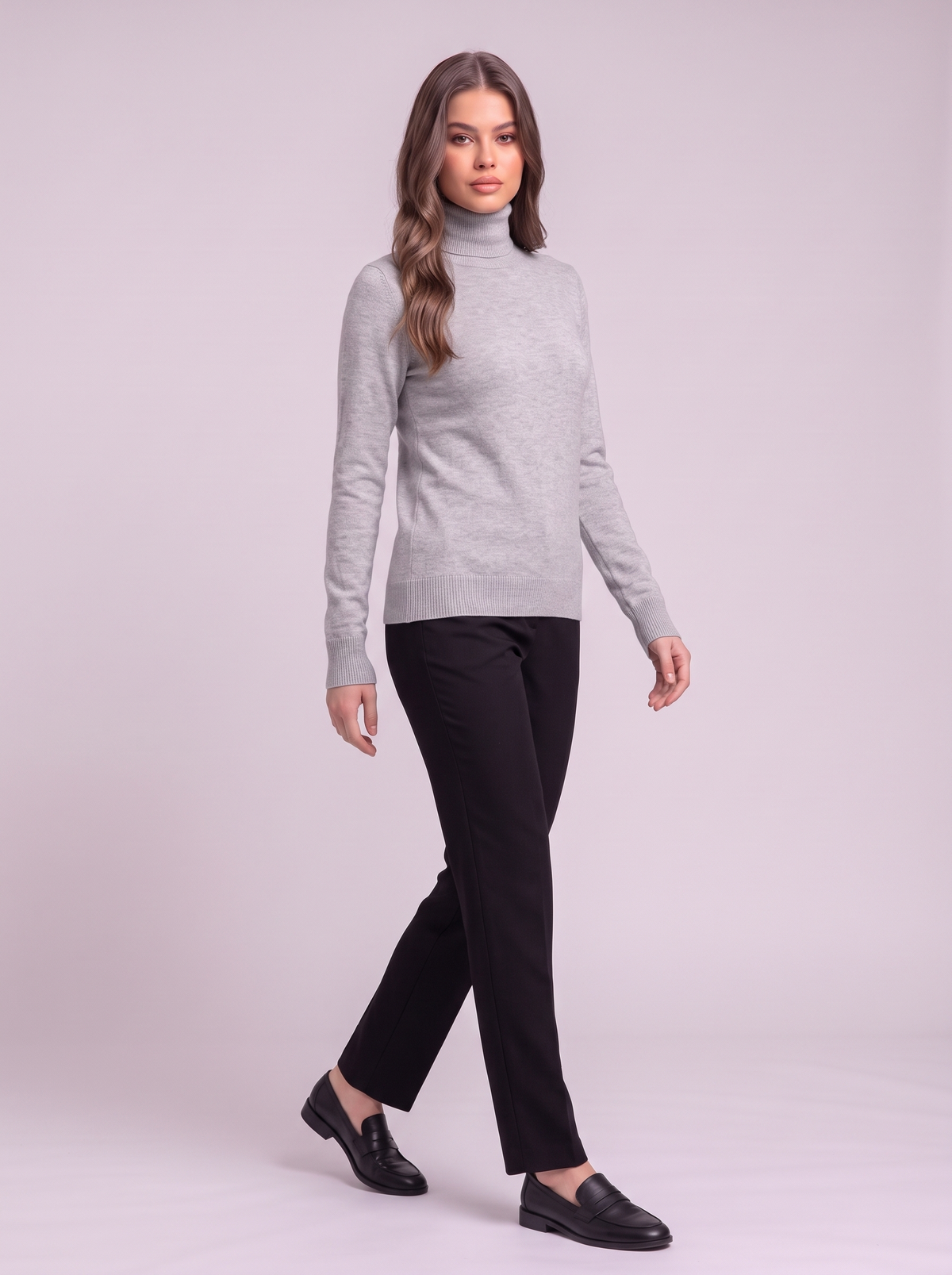 Cashmere-Blend Turtleneck Sweater - Gray - side