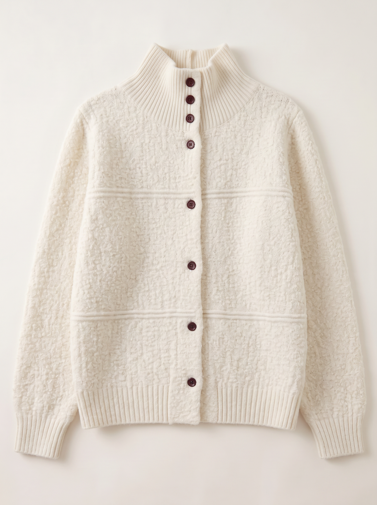 Half-Turtleneck Button Knit Cardigan - Off White - flat lay
