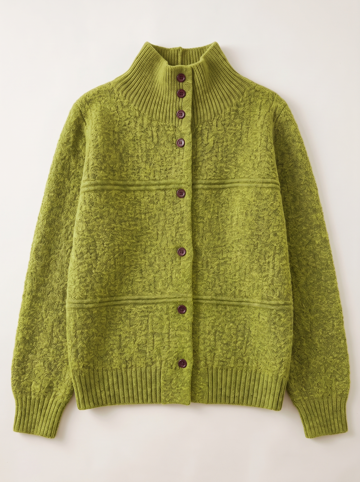 Half-Turtleneck Button Knit Cardigan - Green - flat lay