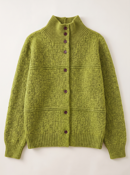 Half-Turtleneck Button Knit Cardigan - Green - flat lay