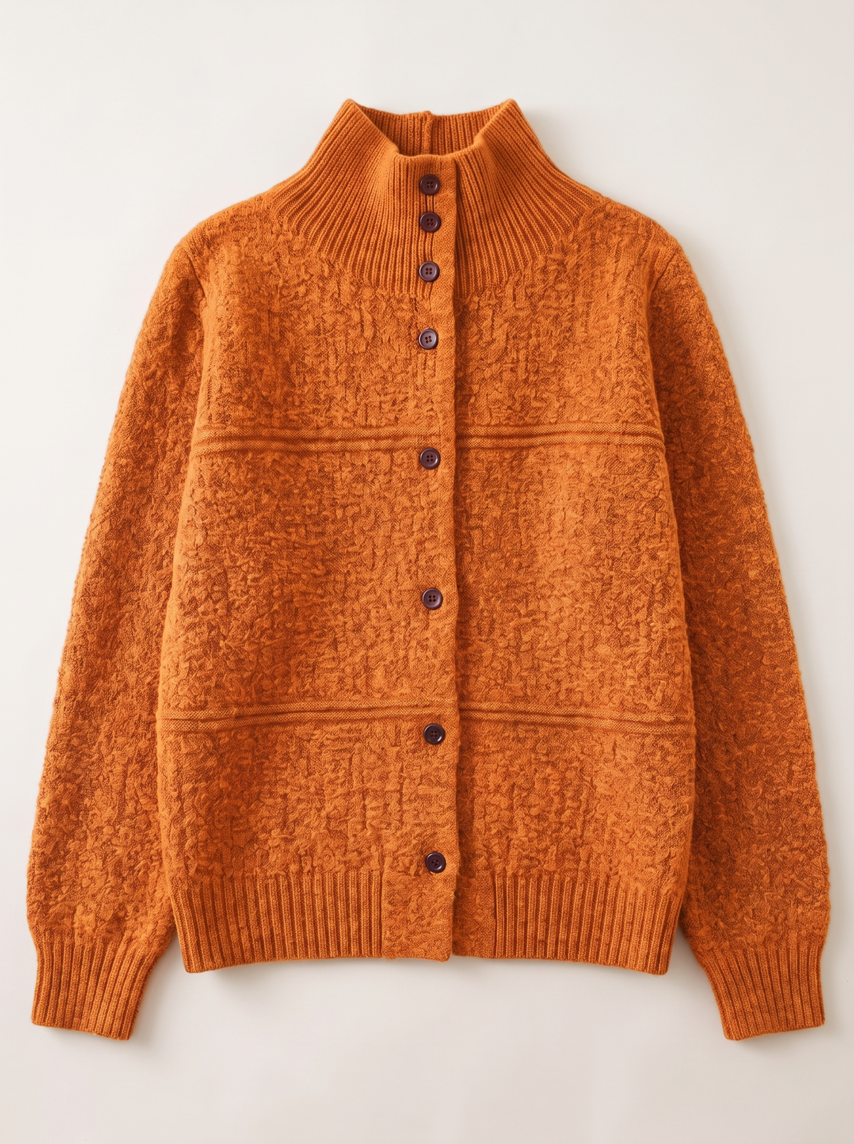 Half-Turtleneck Button Knit Cardigan - Orange - flat lay