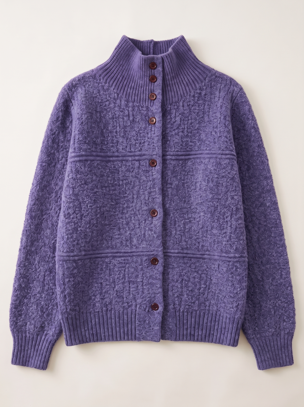 Half-Turtleneck Button Knit Cardigan - Purple - flat lay