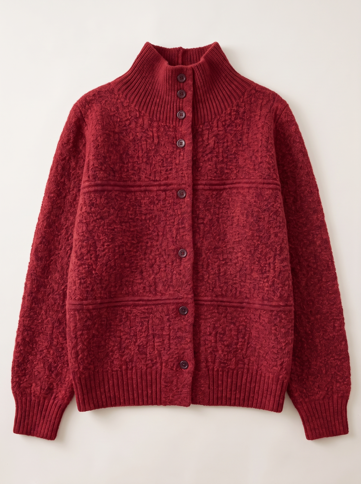Half-Turtleneck Button Knit Cardigan - Red - flat lay
