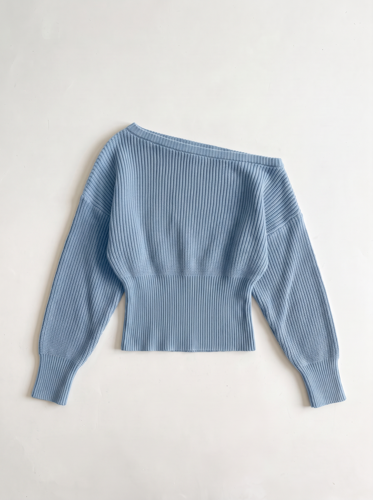 Off-the-Shoulder Cropped Rib Sweater - Sky Blue - flat lay