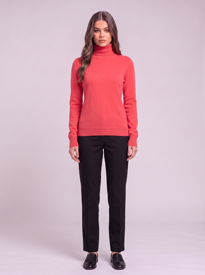 Cashmere-Blend Turtleneck Sweater - Coral Red