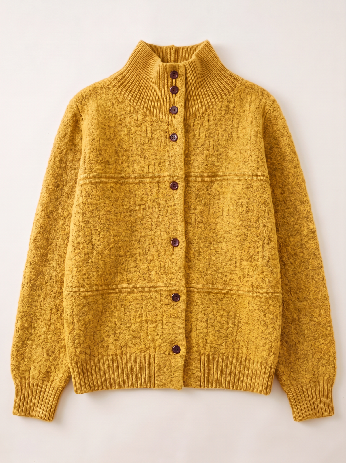 Half-Turtleneck Button Knit Cardigan - Yellow - flat lay