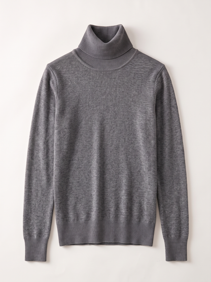 Cashmere-Blend Turtleneck Sweater - Dark Grey - flat lay