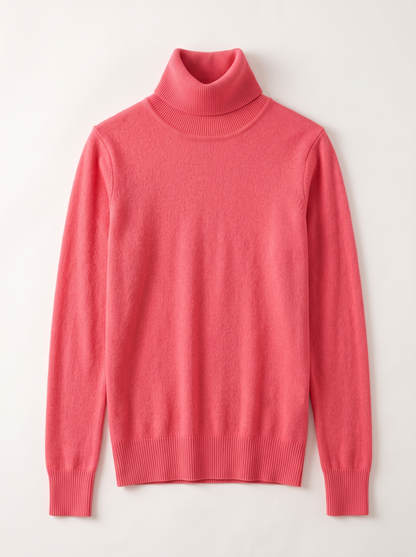Cashmere-Blend Turtleneck Sweater - Coral Red - flat lay