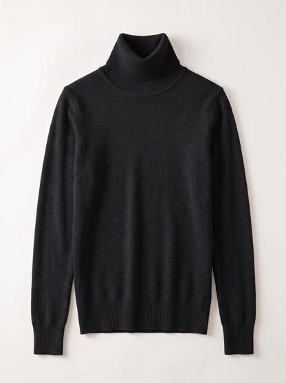 Cashmere-Blend Turtleneck Sweater - Black - flat lay
