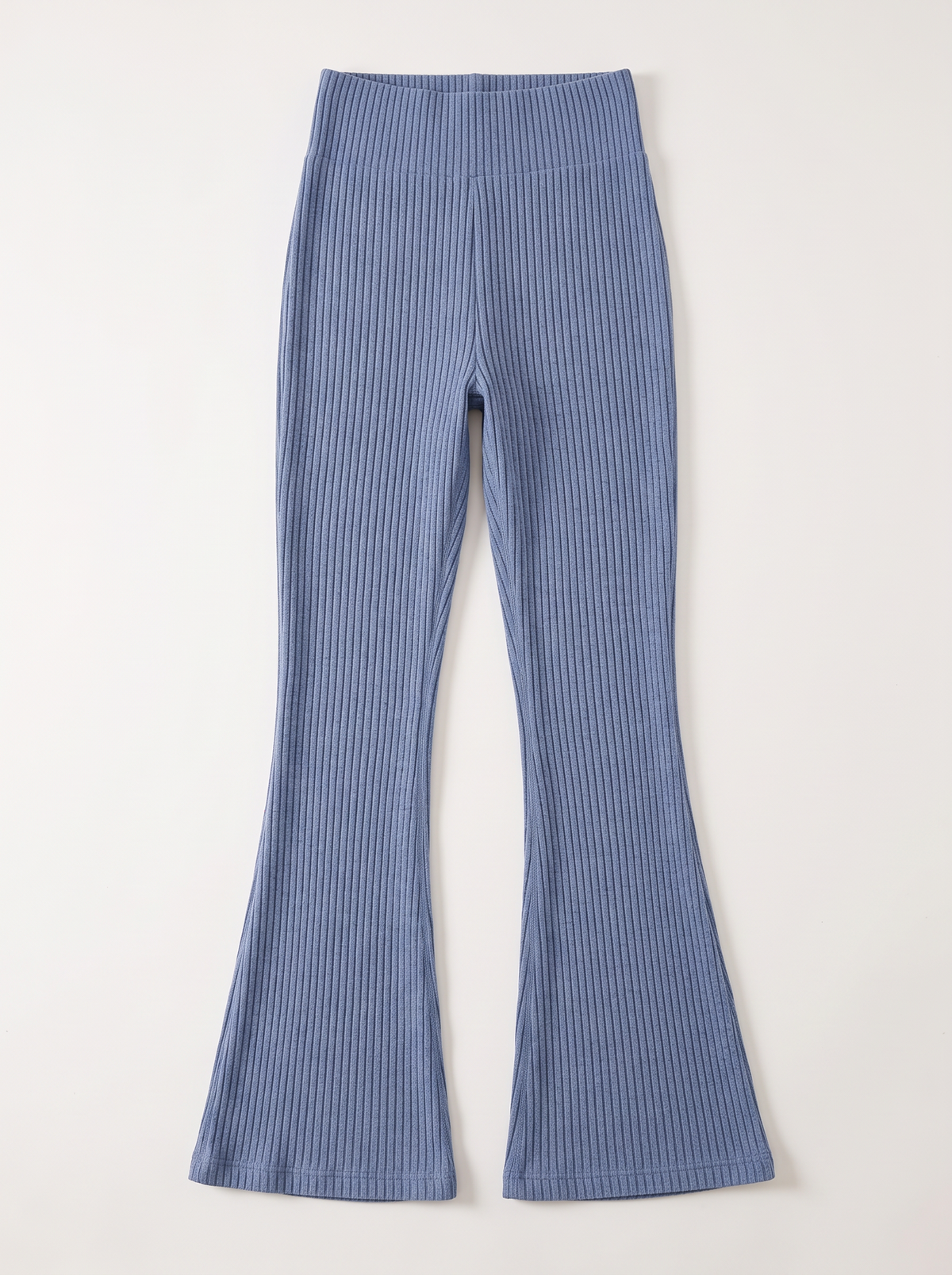 High Waist Ribbed Flare Pants - Dusty Blue - flat lay