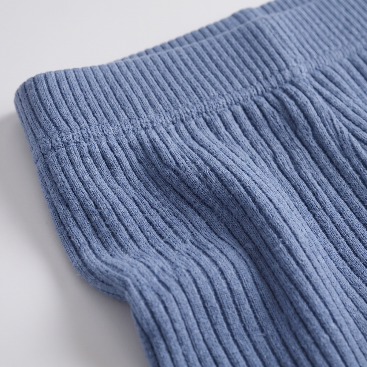 High Waist Ribbed Flare Pants - Dusty Blue - close-up