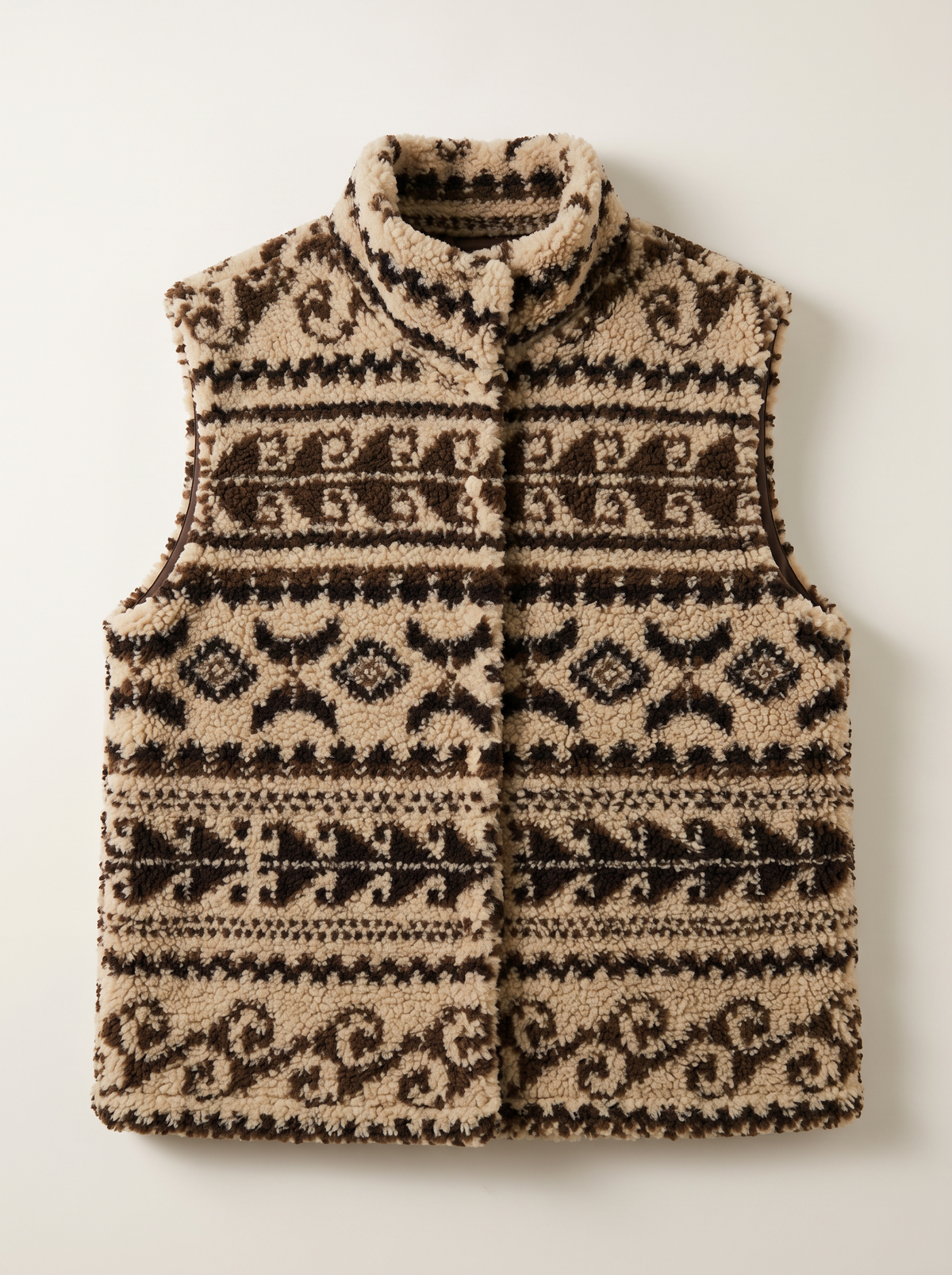 Jacquard Sherpa Fleece Vest - Caramel - flat lay