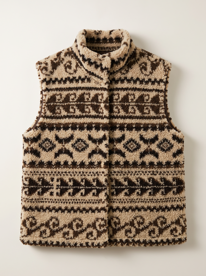 Jacquard Sherpa Fleece Vest - Caramel - flat lay