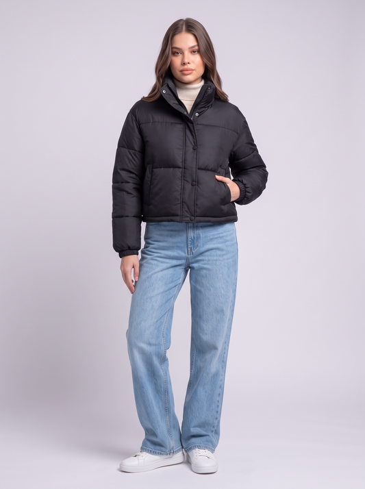 Cropped Puffer Jacket - Black