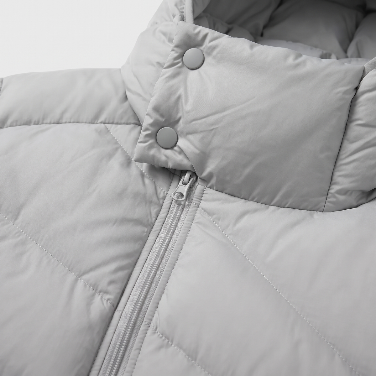 Asymmetric Zip Hooded Puffer Jacket - Gray - close-up