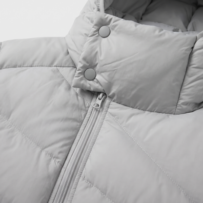 Asymmetric Zip Hooded Puffer Jacket - Gray - close-up