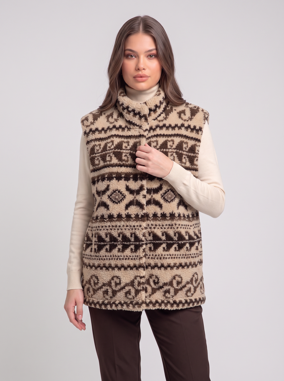 Jacquard Sherpa Fleece Vest - Caramel - detail