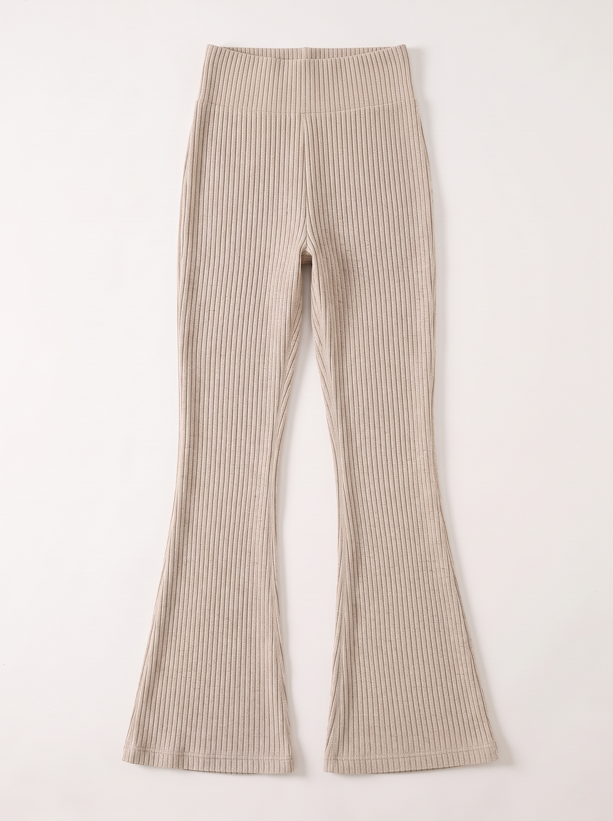 High Waist Ribbed Flare Pants - Khaki - flat lay