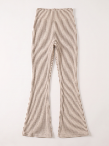 High Waist Ribbed Flare Pants - Khaki - flat lay