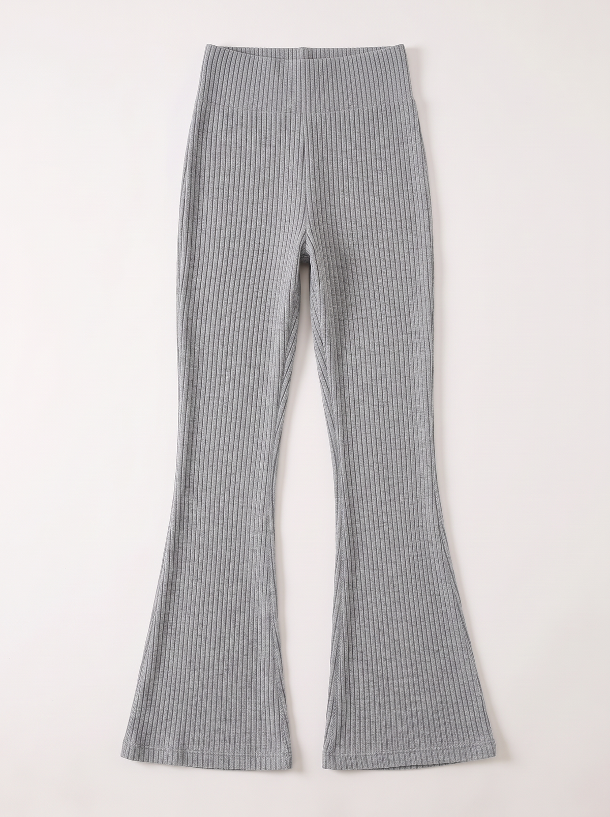 High Waist Ribbed Flare Pants - Gray - flat lay
