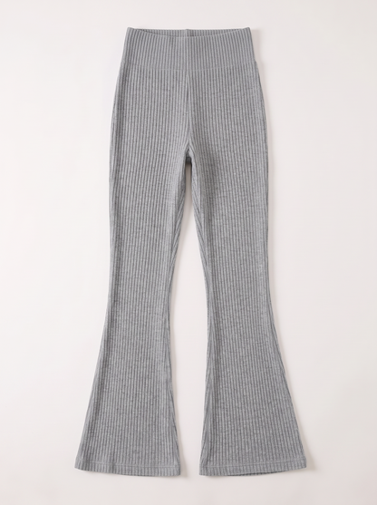 High Waist Ribbed Flare Pants - Gray - flat lay