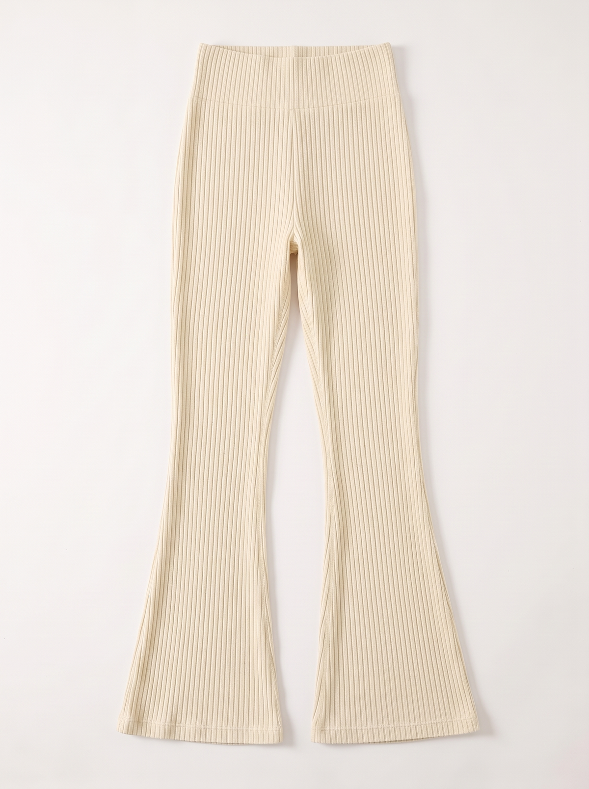 High Waist Ribbed Flare Pants - Cream - flat lay