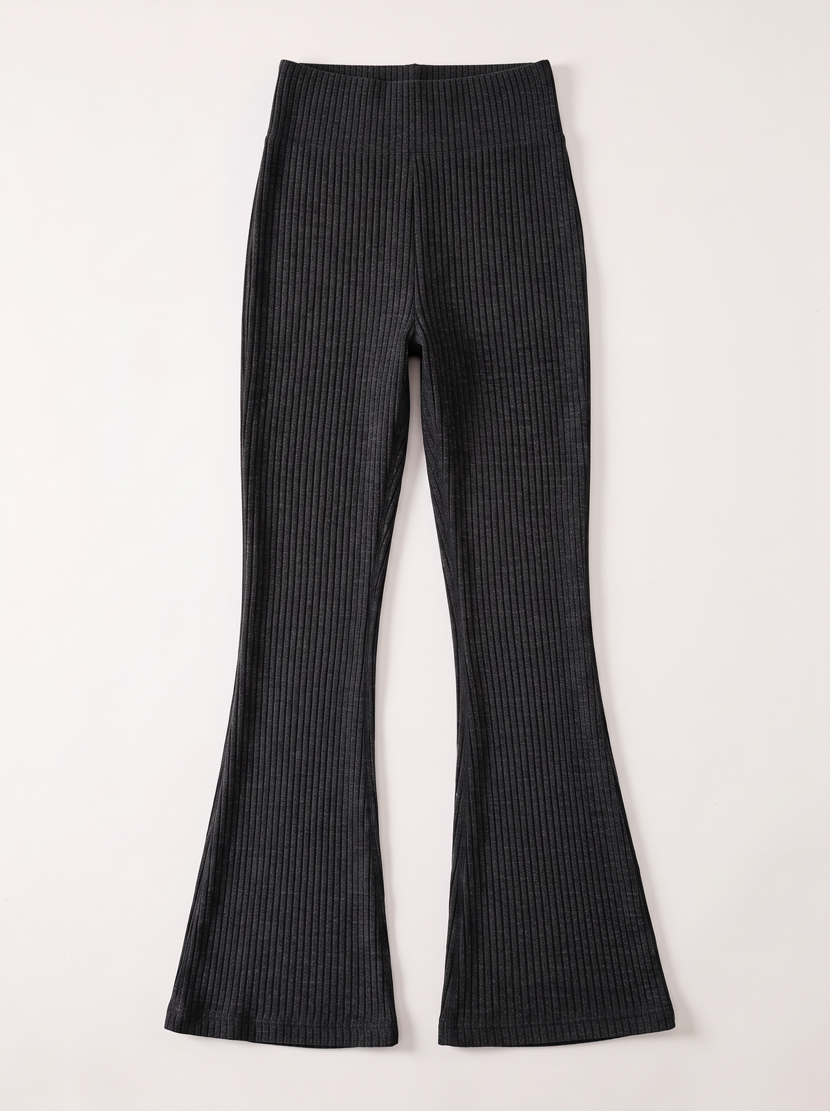 High Waist Ribbed Flare Pants - Black - flat lay