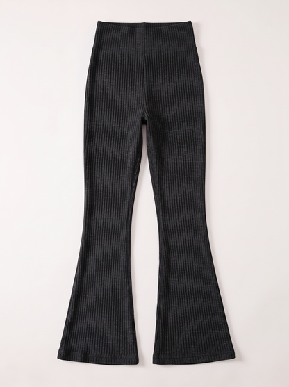 High Waist Ribbed Flare Pants - Black - flat lay