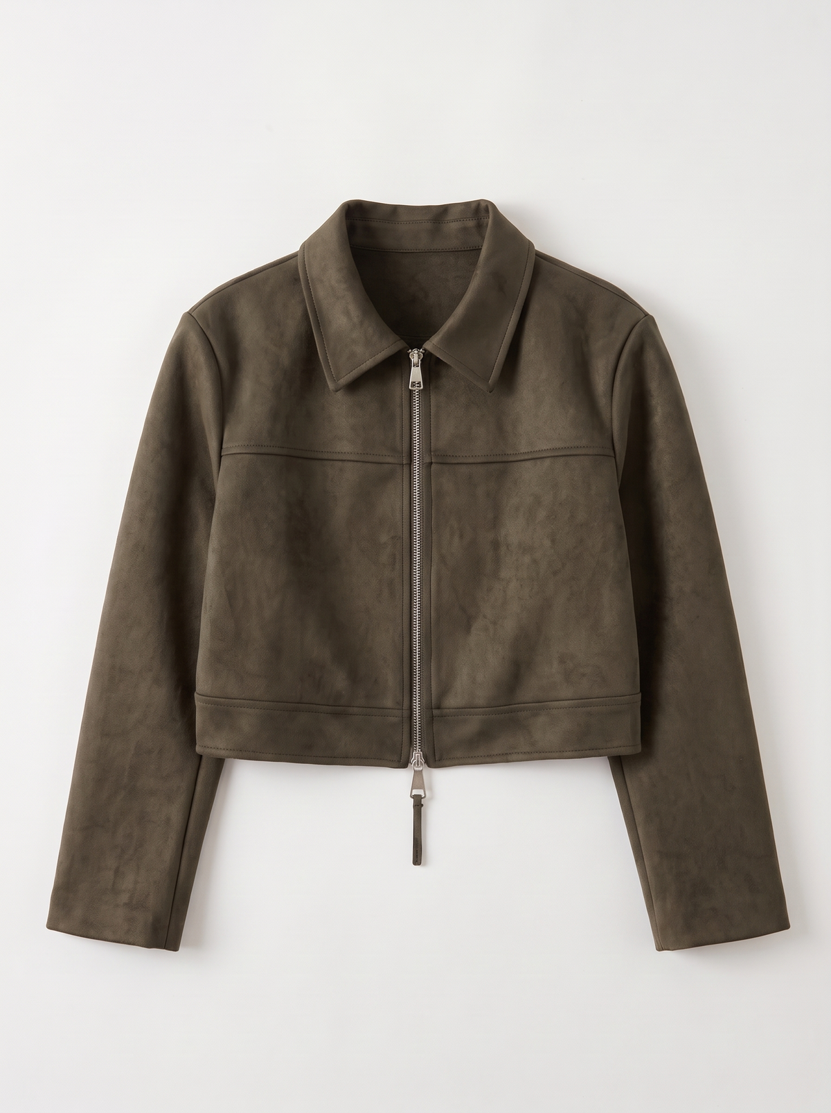 Cropped Faux Suede Zip Jacket - Green - flat lay