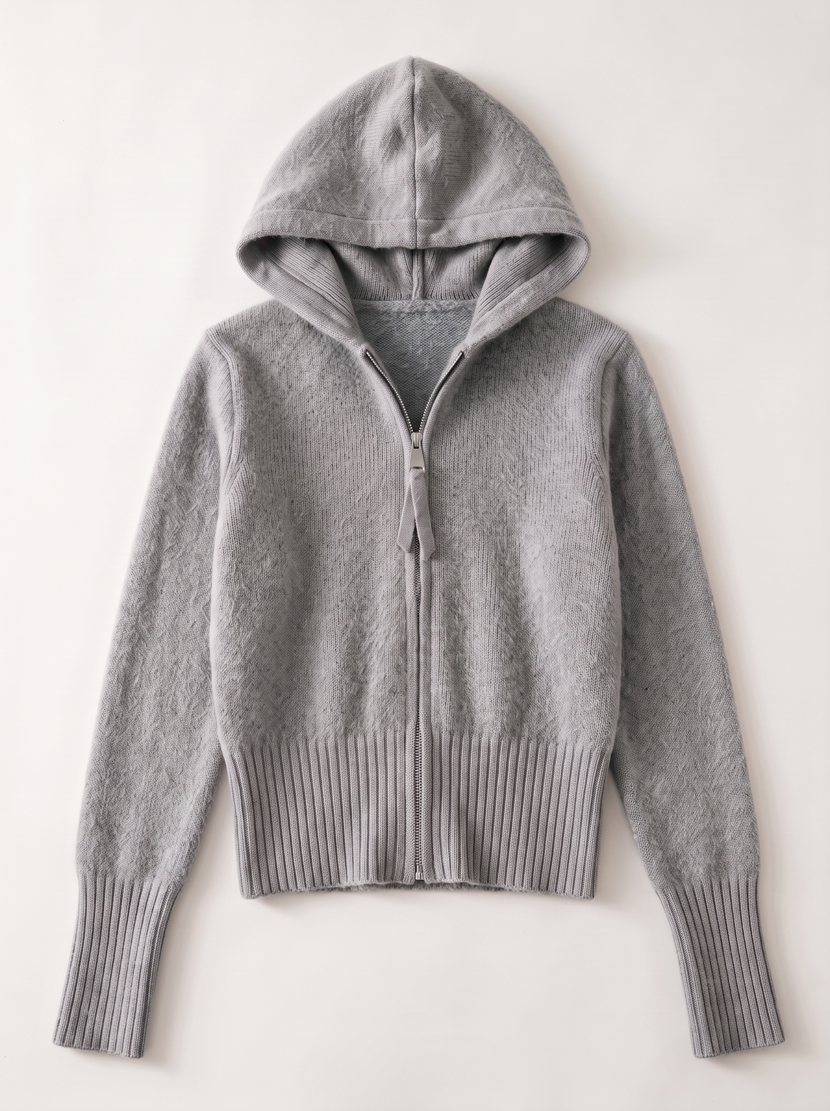 Hooded Knit Zip Up Cardigan - Gray - flat lay